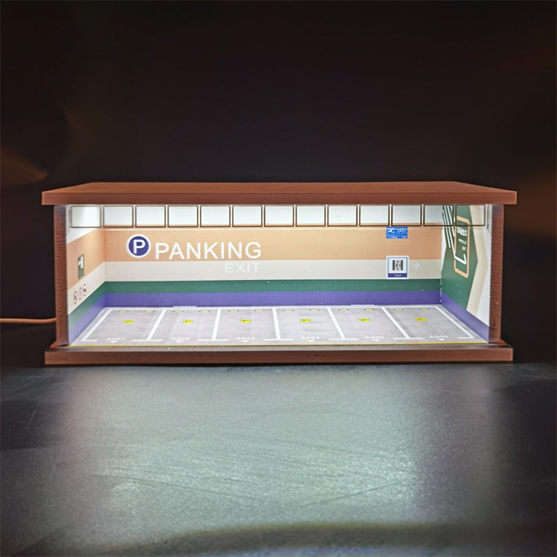 1:64 Underground Parking Lot Model – LED Light Display Garage Scene
