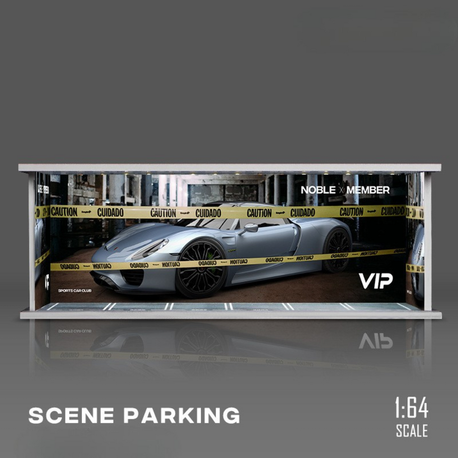 1:64 Parking Garage Model – Miniature PVC Assembly Display Lot with LED Lights for Diecast Cars (Tomica, TLV, Hot Wheels, Mini GT)
