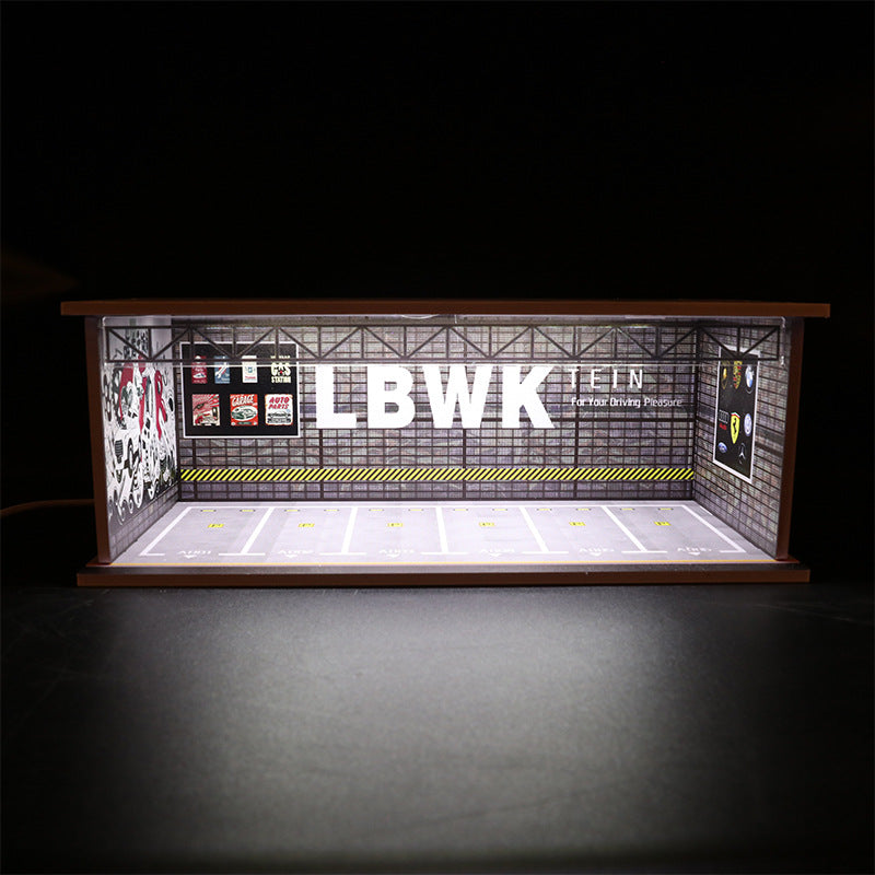 1:64 Underground Parking Lot Model – LED Light Display Garage Scene