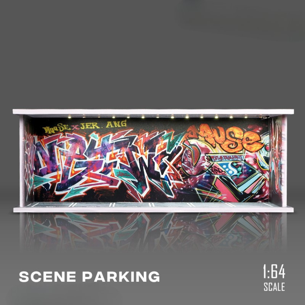 1:64 Parking Garage Model – Miniature PVC Assembly Display Lot with LED Lights for Diecast Cars (Tomica, TLV, Hot Wheels, Mini GT)