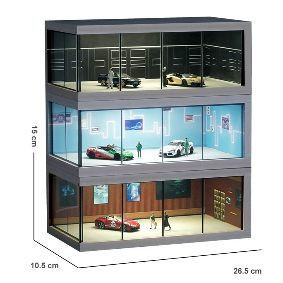 1:64 Display Box Model Showroom Garage – High-Transparency Acrylic Display Stand with LED